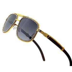 Aviator Sunglasses Retro Shades Bling Diamond Rectngular Black Gradient Lens New